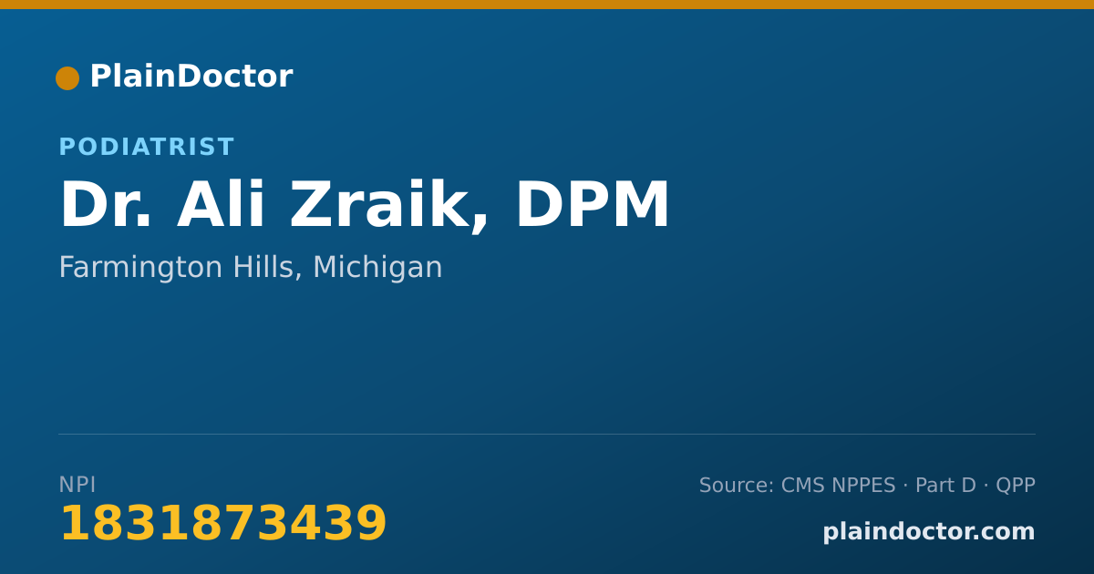 Shareable card for Ali Zraik, DPM - Podiatrist, Farmington Hills, MI