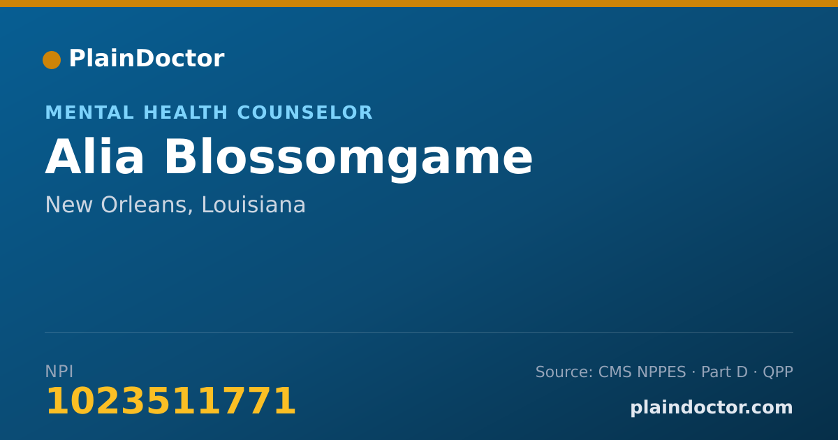 Shareable card for Alia Blossomgame - Mental Health Counselor, New Orleans, LA