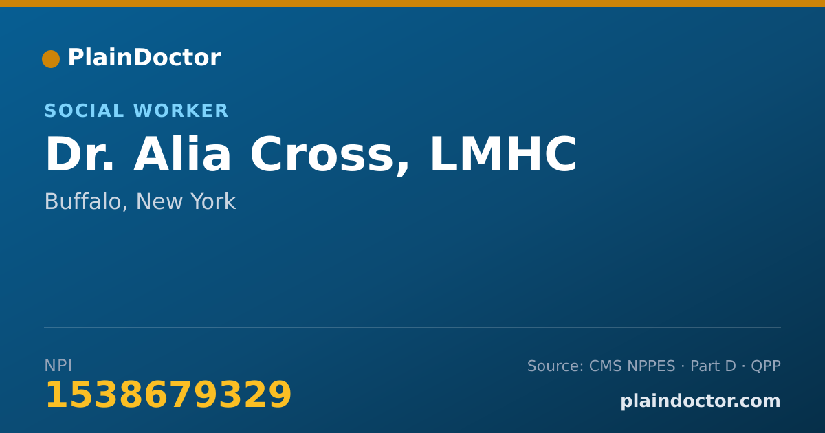 Shareable card for Alia Cross, LMHC - Social Worker, Buffalo, NY
