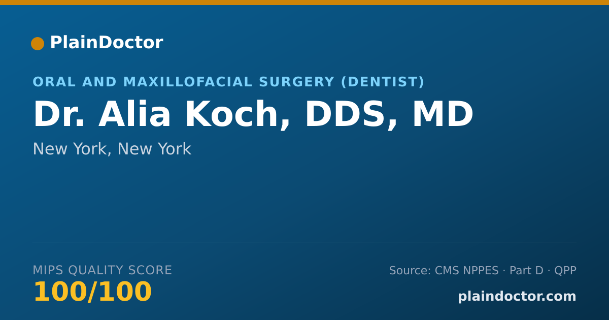 Shareable card for Alia Koch, DDS, MD - Oral and Maxillofacial Surgery (Dentist), New York, NY