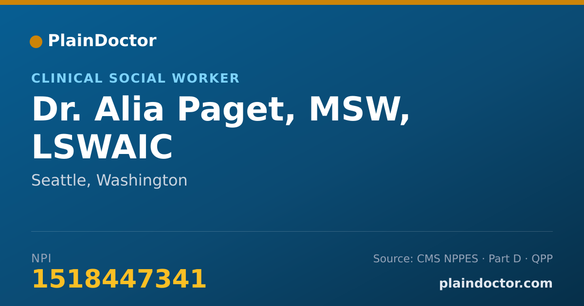Shareable card for Alia Paget, MSW, LSWAIC - Clinical Social Worker, Seattle, WA