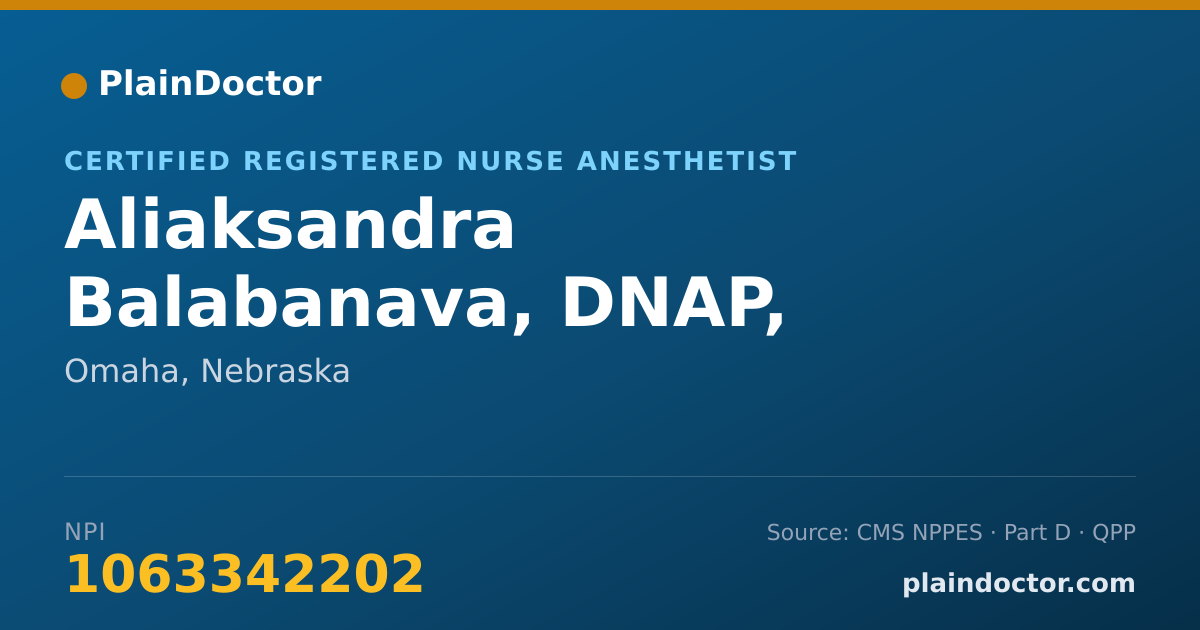 Shareable card for Aliaksandra Balabanava, DNAP, APRN-CRNA - Certified Registered Nurse Anesthetist, Omaha, NE