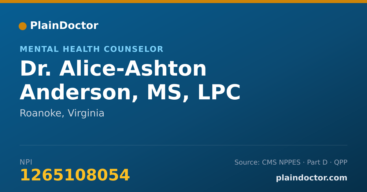 Shareable card for Alice-Ashton Anderson, MS, LPC - Mental Health Counselor, Roanoke, VA