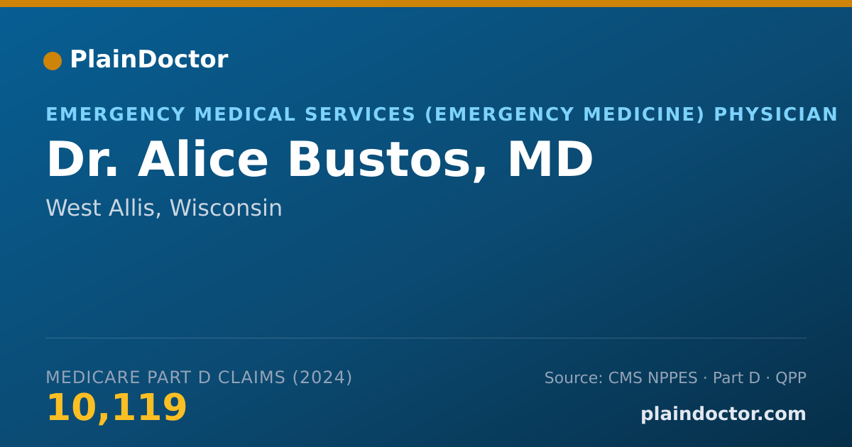 Shareable card for Alice Bustos, MD - Emergency Medical Services (Emergency Medicine) Physician, West Allis, WI