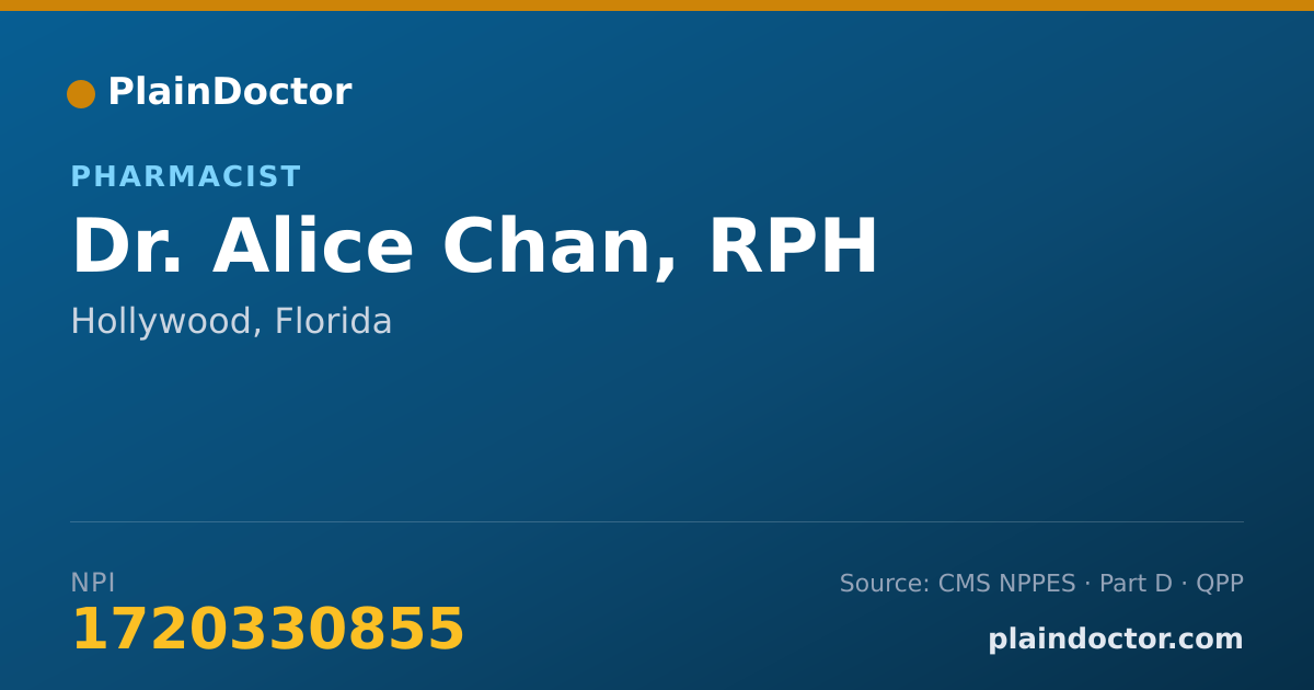 Shareable card for Alice Chan, RPH - Pharmacist, Hollywood, FL