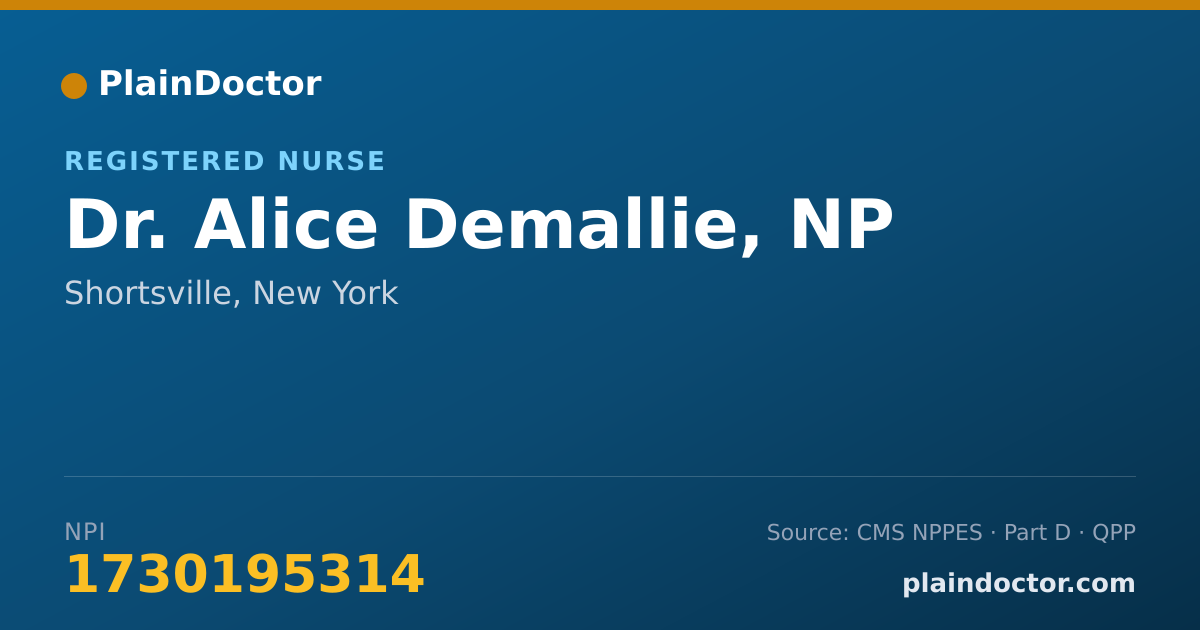 Shareable card for Alice Demallie, NP - Registered Nurse, Shortsville, NY