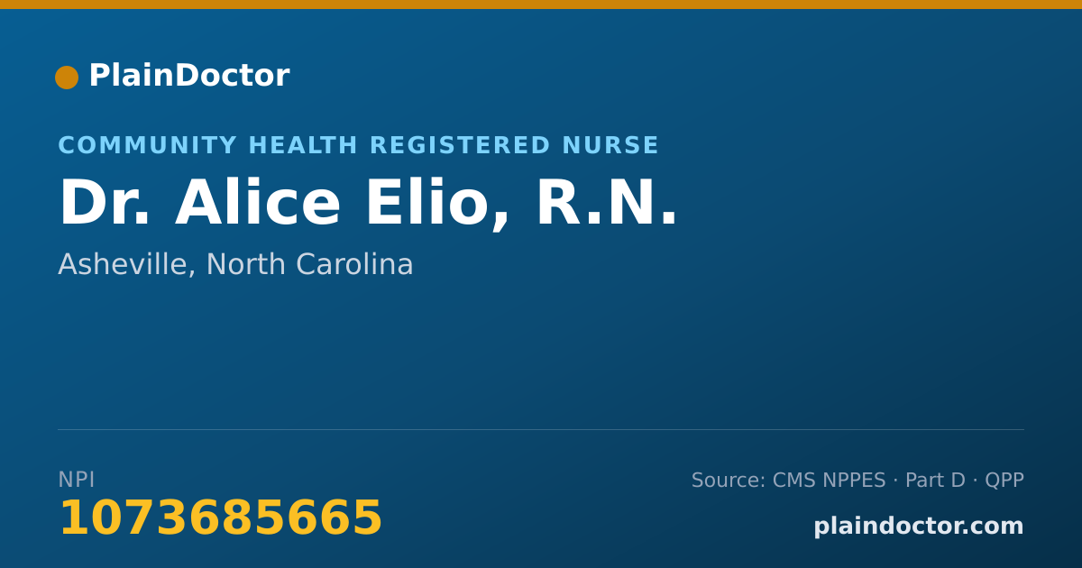 Shareable card for Alice Elio, R.N. - Community Health Registered Nurse, Asheville, NC