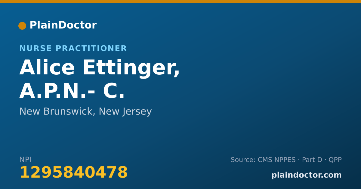 Shareable card for Alice Ettinger, A.P.N.- C. - Nurse Practitioner, New Brunswick, NJ