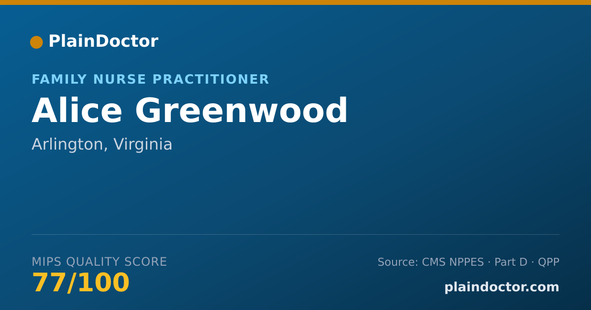 Shareable card for Alice Greenwood - Family Nurse Practitioner, Arlington, VA