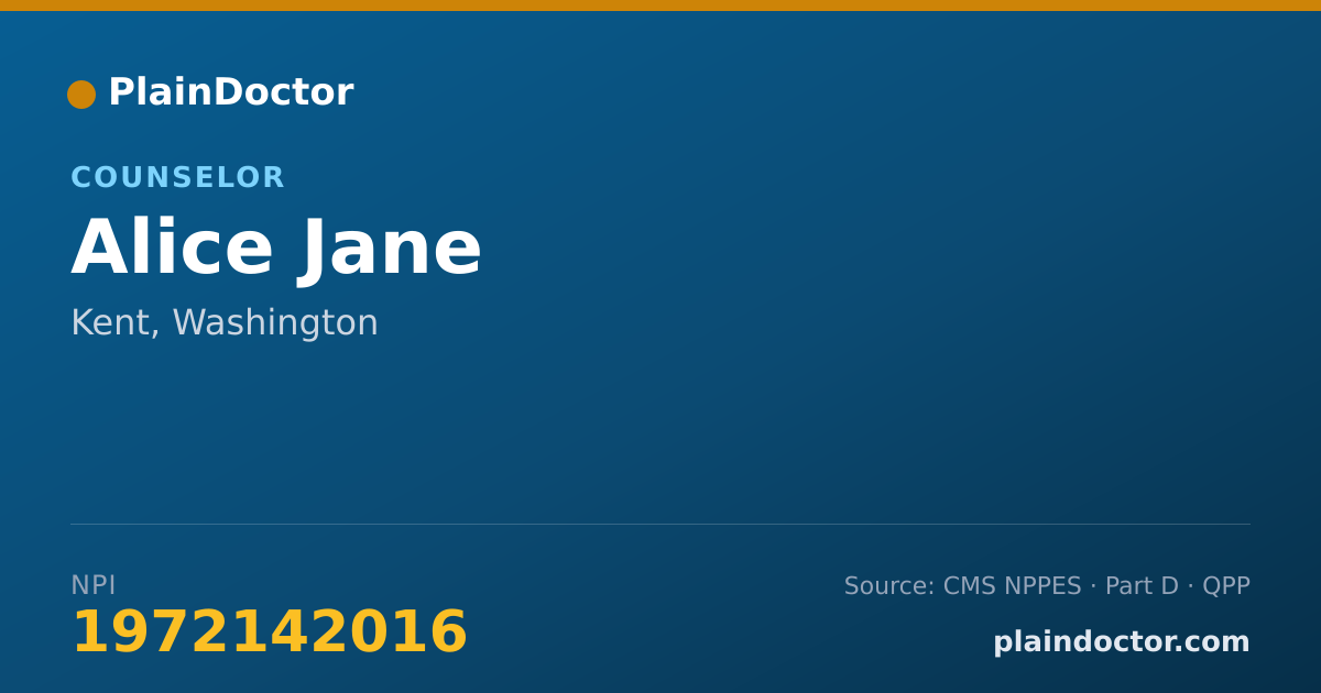 Shareable card for Alice Jane - Counselor, Kent, WA