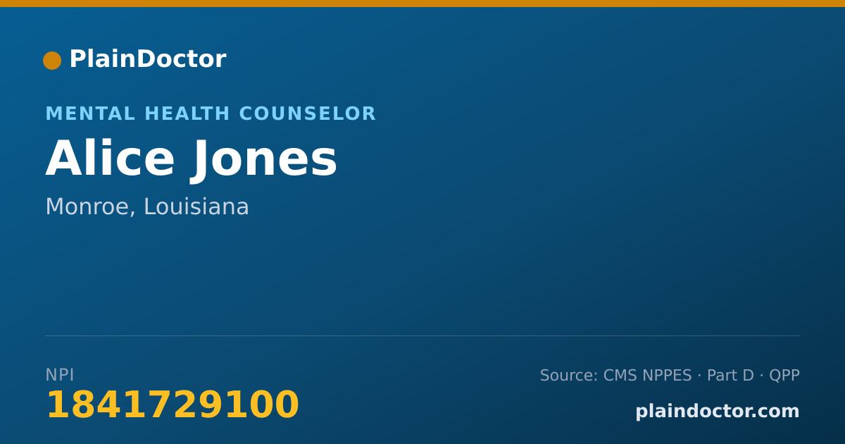 Shareable card for Alice Jones - Mental Health Counselor, Monroe, LA