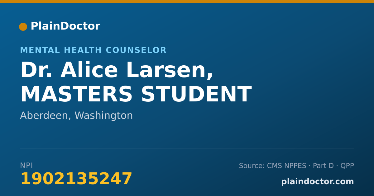 Shareable card for Alice Larsen, MASTERS STUDENT - Mental Health Counselor, Aberdeen, WA