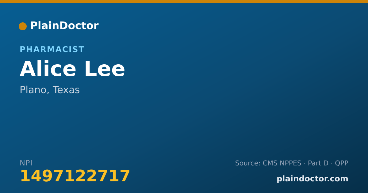 Shareable card for Alice Lee - Pharmacist, Plano, TX