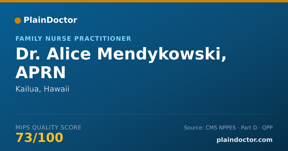 Shareable card for Alice Mendykowski, APRN - Family Nurse Practitioner, Kailua, HI
