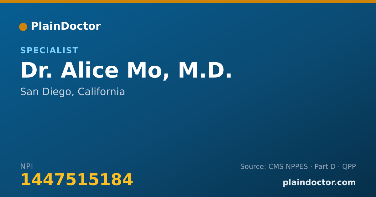 Shareable card for Alice Mo, M.D. - Specialist, San Diego, CA