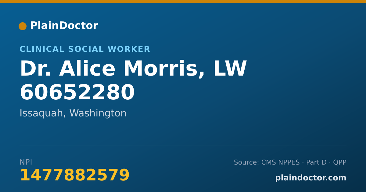 Shareable card for Alice Morris, LW 60652280 - Clinical Social Worker, Issaquah, WA