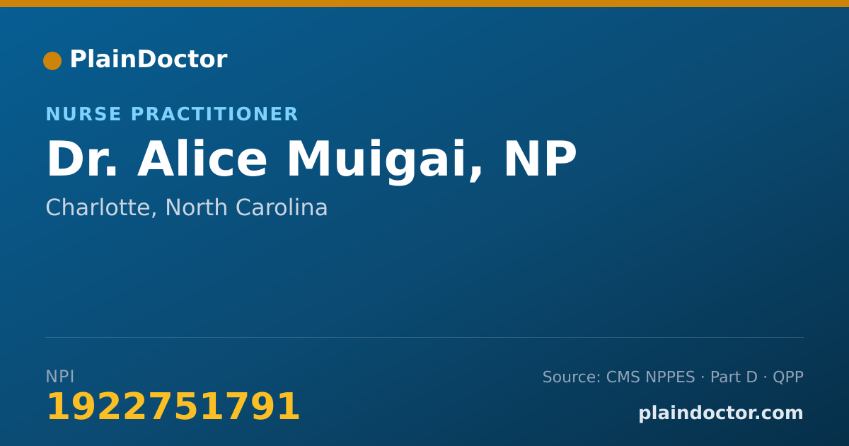 Shareable card for Alice Muigai, NP - Nurse Practitioner, Charlotte, NC