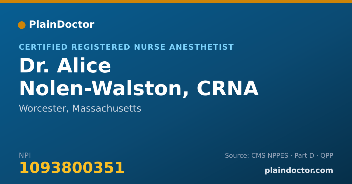 Shareable card for Alice Nolen-Walston, CRNA - Certified Registered Nurse Anesthetist, Worcester, MA