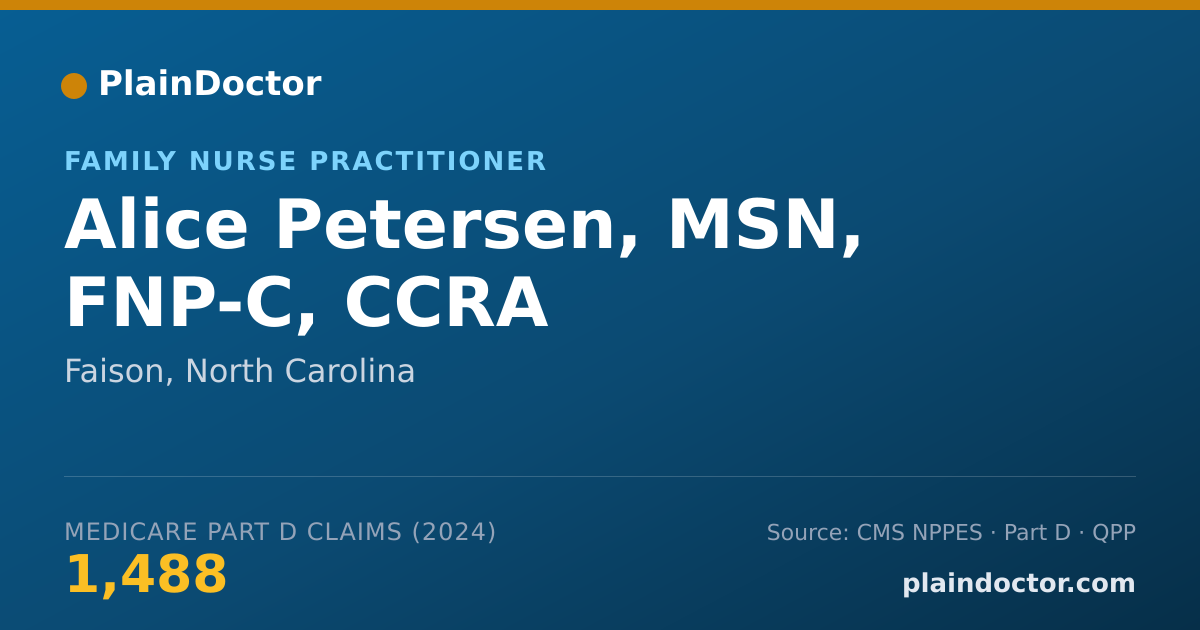 Shareable card for Alice Petersen, MSN, FNP-C, CCRA - Family Nurse Practitioner, Faison, NC