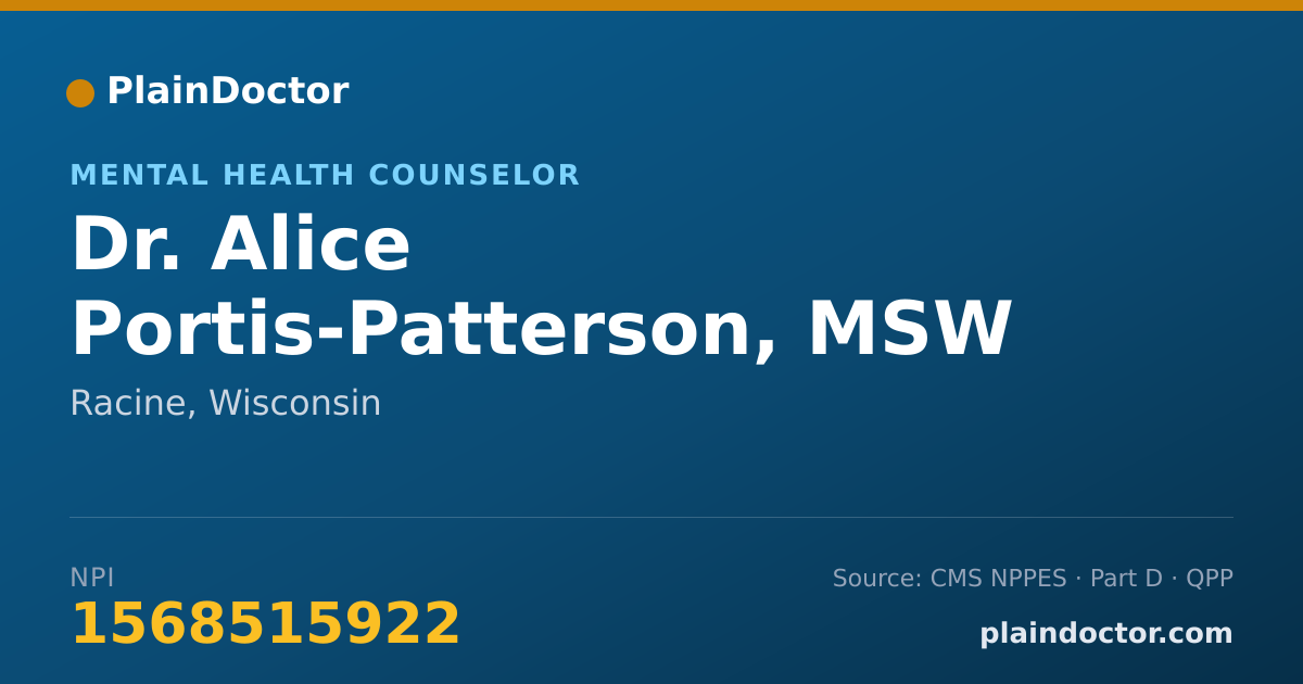 Shareable card for Alice Portis-Patterson, MSW - Mental Health Counselor, Racine, WI