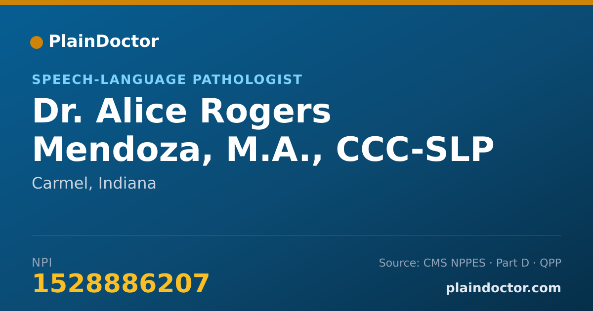 Shareable card for Alice Rogers Mendoza, M.A., CCC-SLP - Speech-Language Pathologist, Carmel, IN