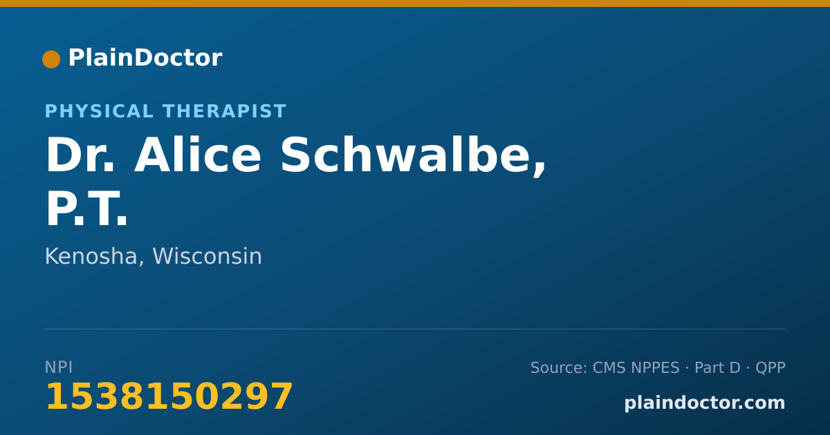Shareable card for Alice Schwalbe, P.T. - Physical Therapist, Kenosha, WI