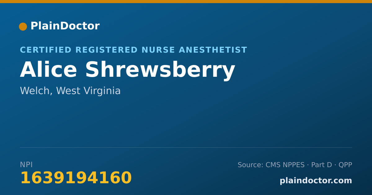 Shareable card for Alice Shrewsberry - Certified Registered Nurse Anesthetist, Welch, WV