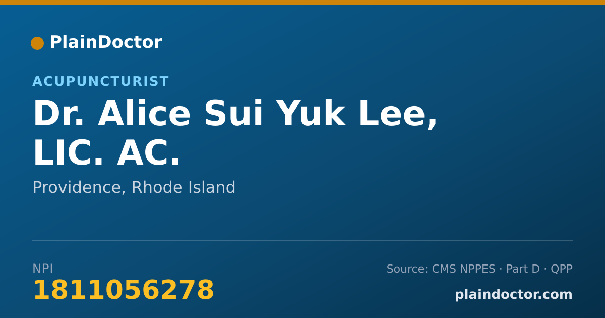 Shareable card for Alice Sui Yuk Lee, LIC. AC. - Acupuncturist, Providence, RI