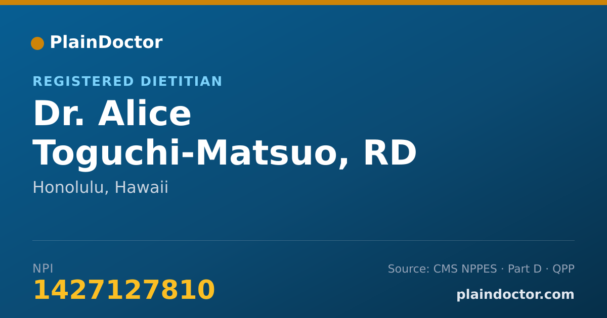 Shareable card for Alice Toguchi-Matsuo, RD - Registered Dietitian, Honolulu, HI