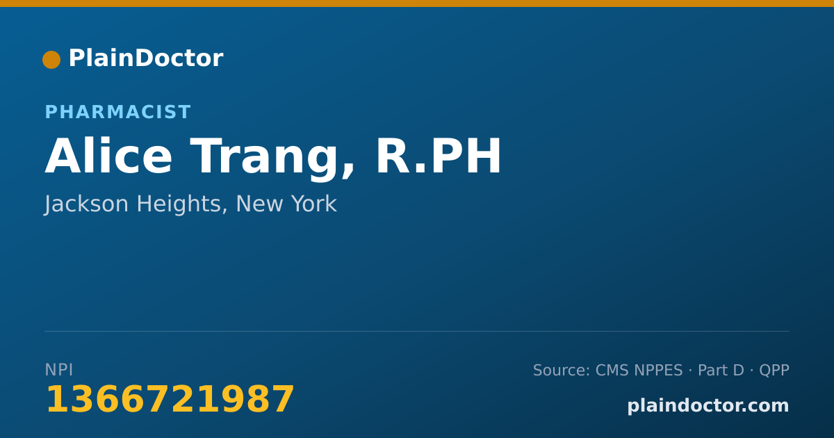 Shareable card for Alice Trang, R.PH - Pharmacist, Jackson Heights, NY