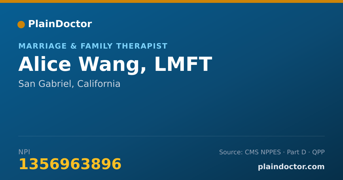 Shareable card for Alice Wang, LMFT - Marriage & Family Therapist, San Gabriel, CA