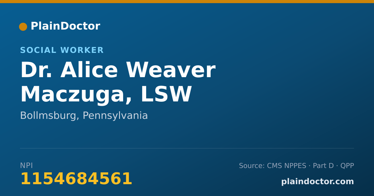 Shareable card for Alice Weaver Maczuga, LSW - Social Worker, Bollmsburg, PA