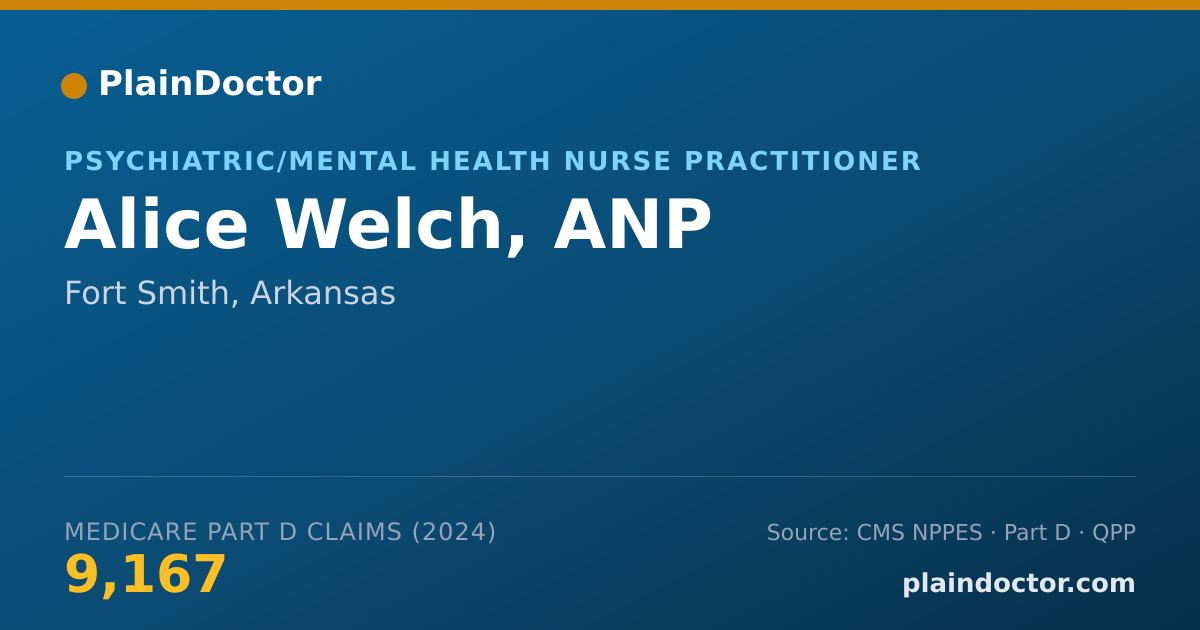 Shareable card for Alice Welch, ANP - Psychiatric/Mental Health Nurse Practitioner, Fort Smith, AR