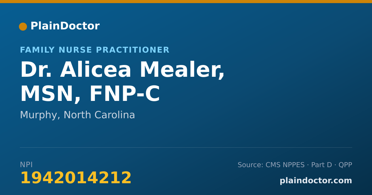 Shareable card for Alicea Mealer, MSN, FNP-C - Family Nurse Practitioner, Murphy, NC