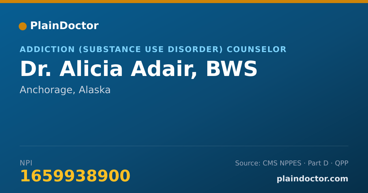 Shareable card for Alicia Adair, BWS - Addiction (Substance Use Disorder) Counselor, Anchorage, AK