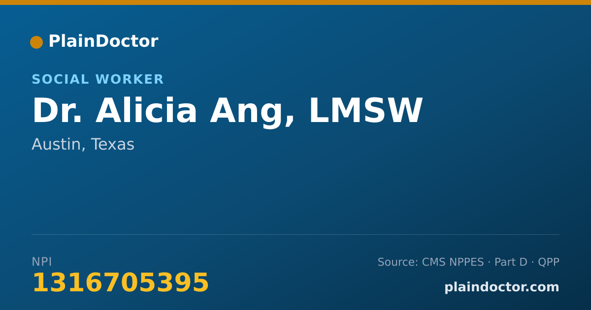 Shareable card for Alicia Ang, LMSW - Social Worker, Austin, TX