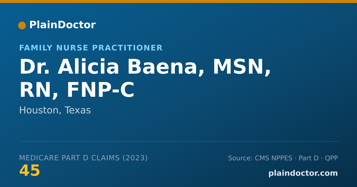 Shareable card for Alicia Baena, MSN, RN, FNP-C - Family Nurse Practitioner, Houston, TX