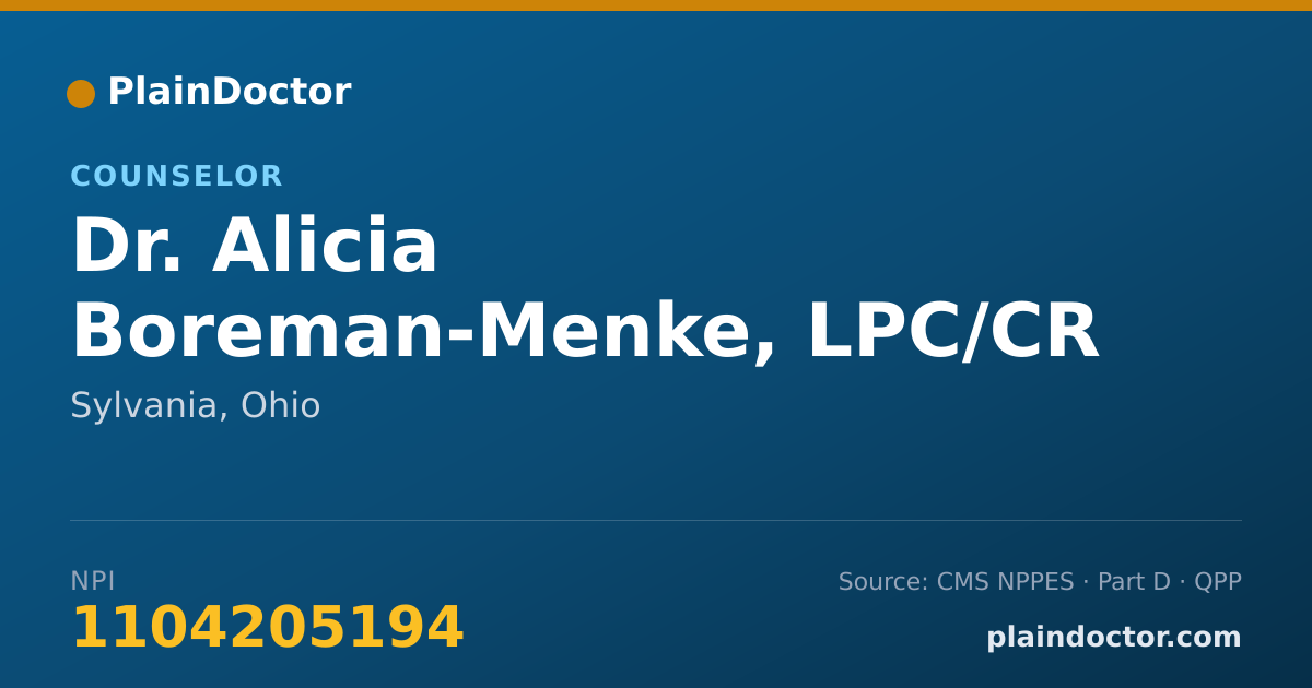 Shareable card for Alicia Boreman-Menke, LPC/CR - Counselor, Sylvania, OH