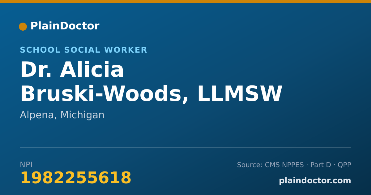 Shareable card for Alicia Bruski-Woods, LLMSW - School Social Worker, Alpena, MI