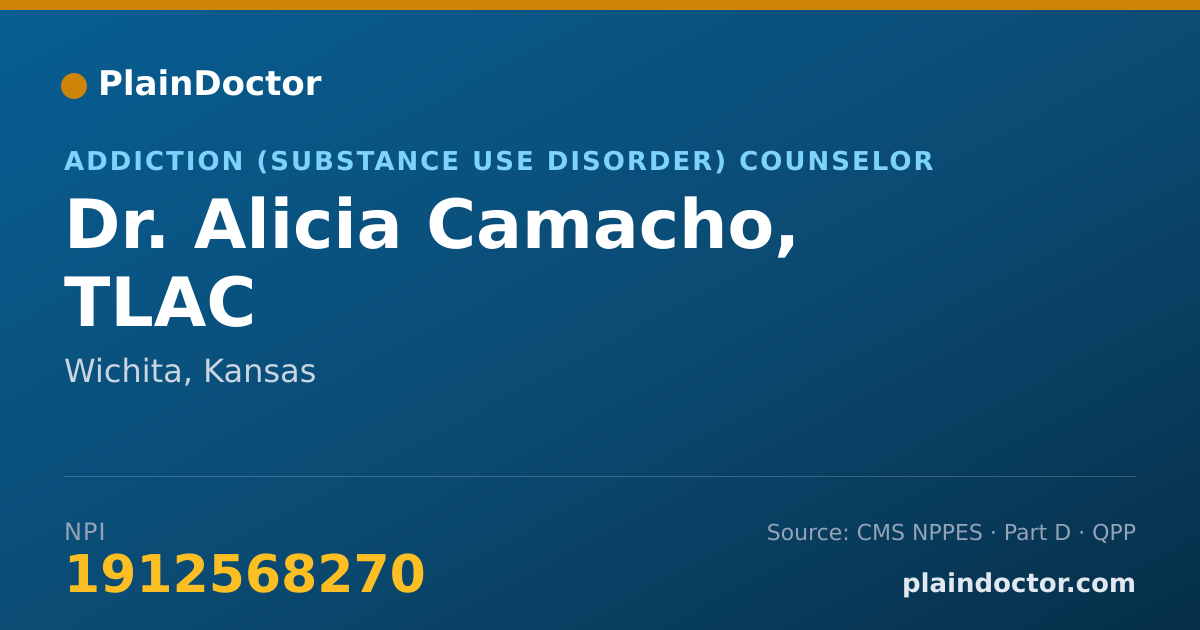 Shareable card for Alicia Camacho, TLAC - Addiction (Substance Use Disorder) Counselor, Wichita, KS