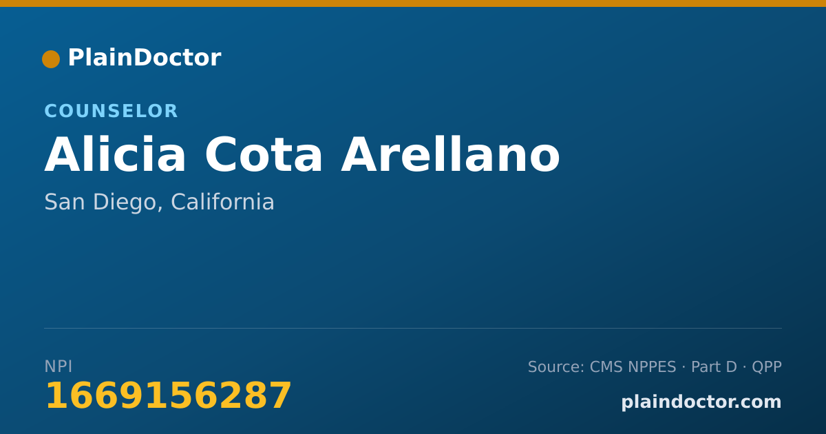 Shareable card for Alicia Cota Arellano - Counselor, San Diego, CA