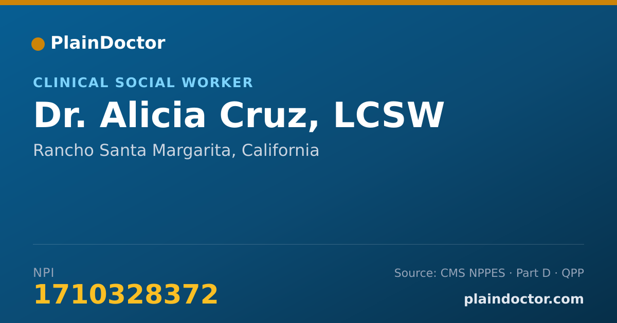 Shareable card for Alicia Cruz, LCSW - Clinical Social Worker, Rancho Santa Margarita, CA