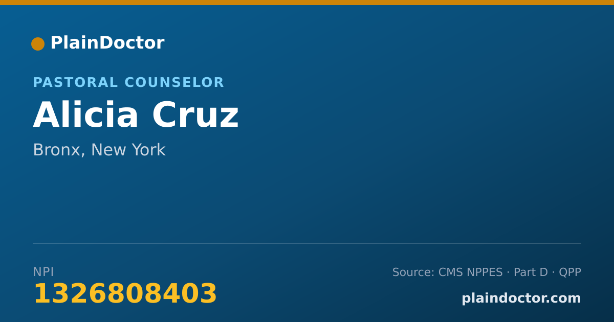 Shareable card for Alicia Cruz - Pastoral Counselor, Bronx, NY