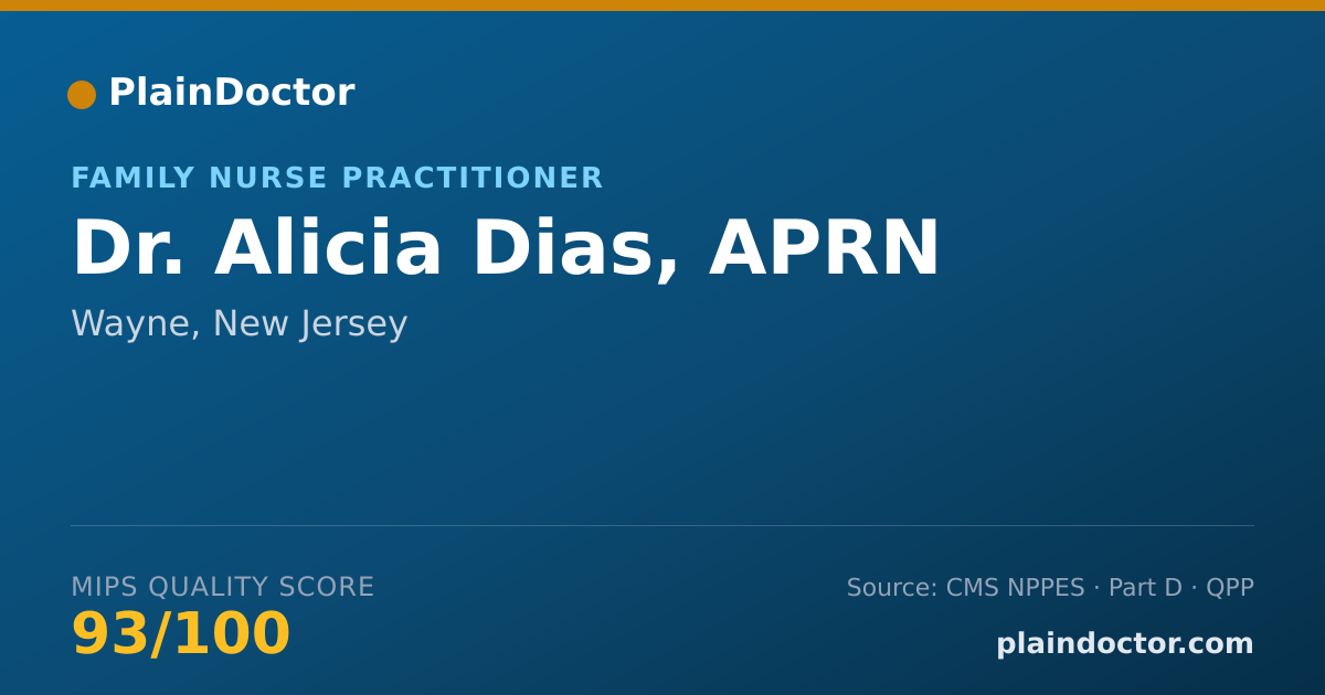 Shareable card for Alicia Dias, APRN - Family Nurse Practitioner, Wayne, NJ