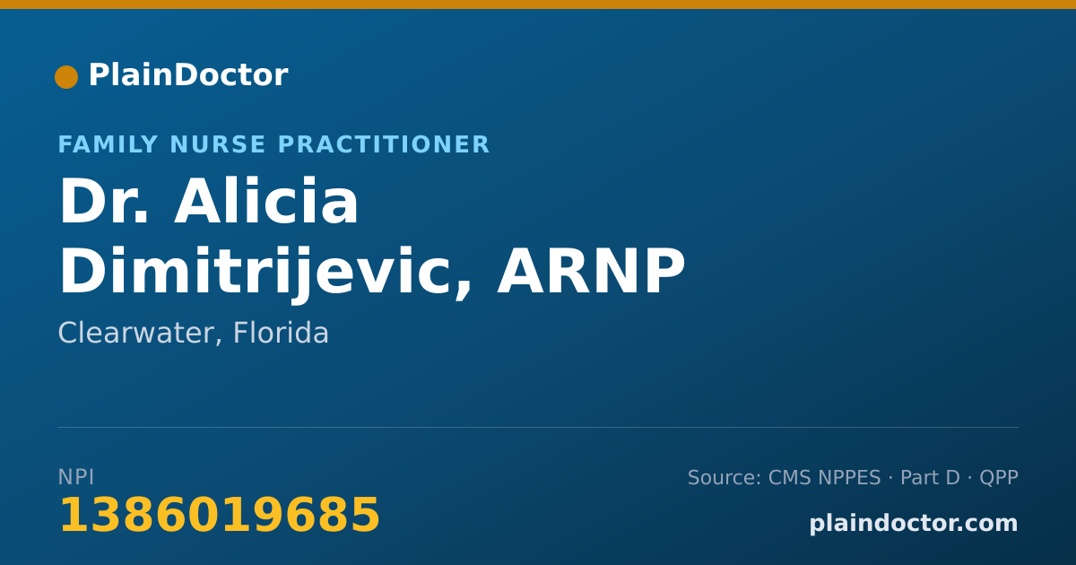 Shareable card for Alicia Dimitrijevic, ARNP - Family Nurse Practitioner, Clearwater, FL
