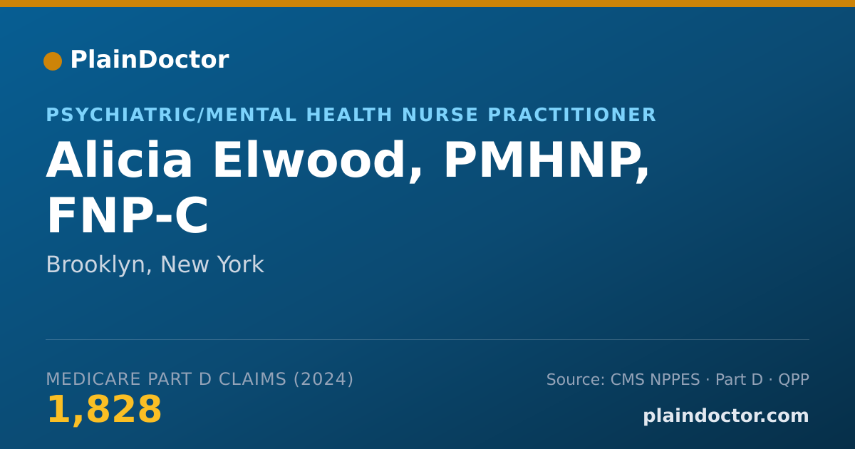 Shareable card for Alicia Elwood, PMHNP, FNP-C - Psychiatric/Mental Health Nurse Practitioner, Brooklyn, NY