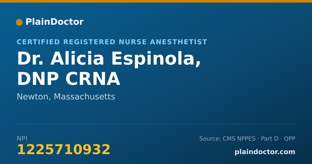 Shareable card for Alicia Espinola, DNP CRNA - Certified Registered Nurse Anesthetist, Newton, MA
