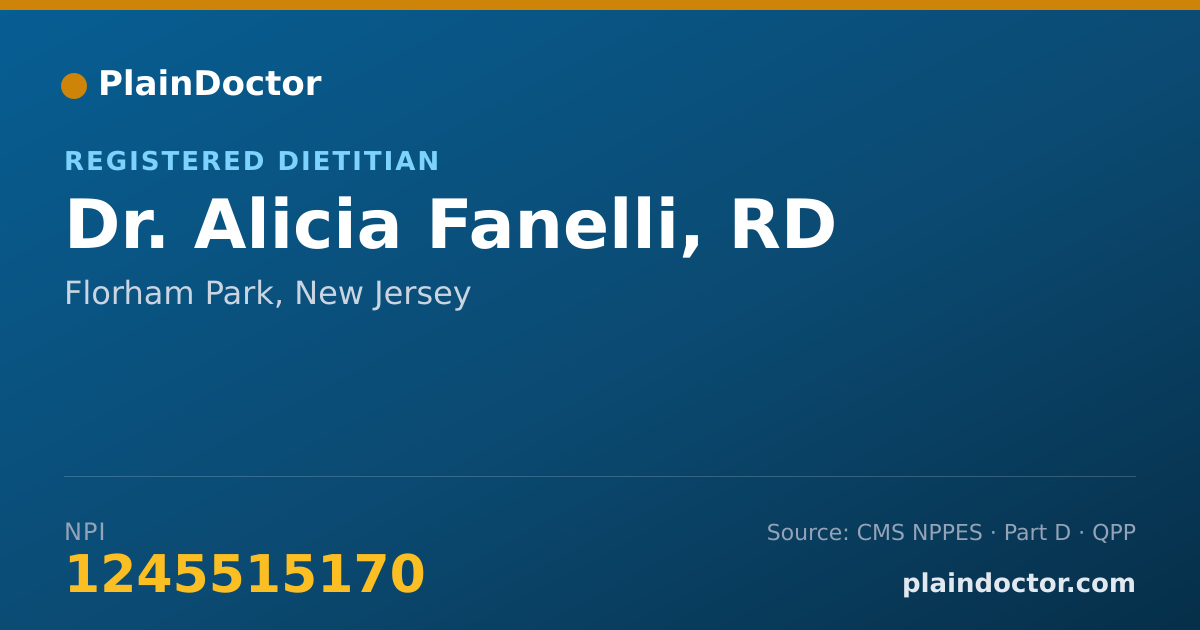 Shareable card for Alicia Fanelli, RD - Registered Dietitian, Florham Park, NJ