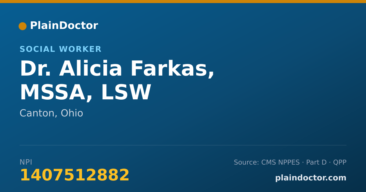 Shareable card for Alicia Farkas, MSSA, LSW - Social Worker, Canton, OH