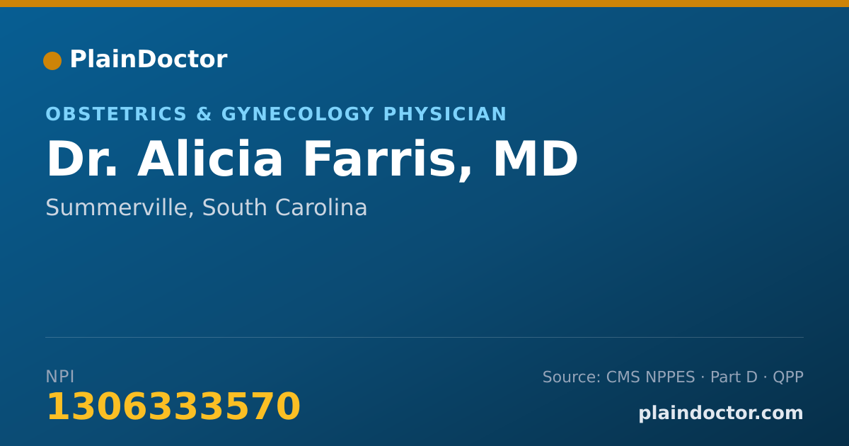 Shareable card for Alicia Farris, MD - Obstetrics & Gynecology Physician, Summerville, SC
